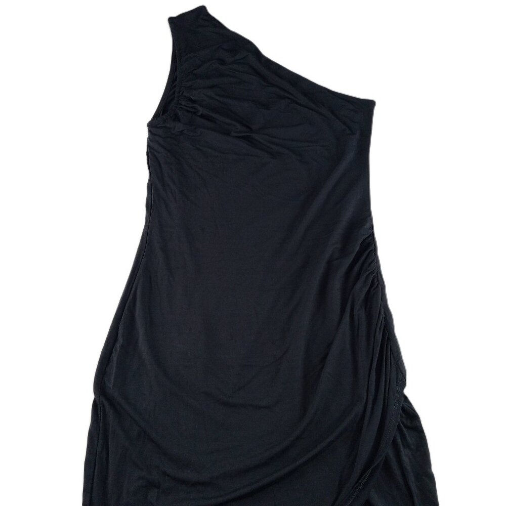 Chaser Women's One Shoulder Shirred Cross Over Dress Size Small Phantom Black